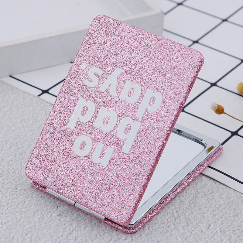 L667  Pink Portable Square Travel Mirror Gift Pocket Cute Double Side Folding Mini Compact Makeup Mirror For Women Girl