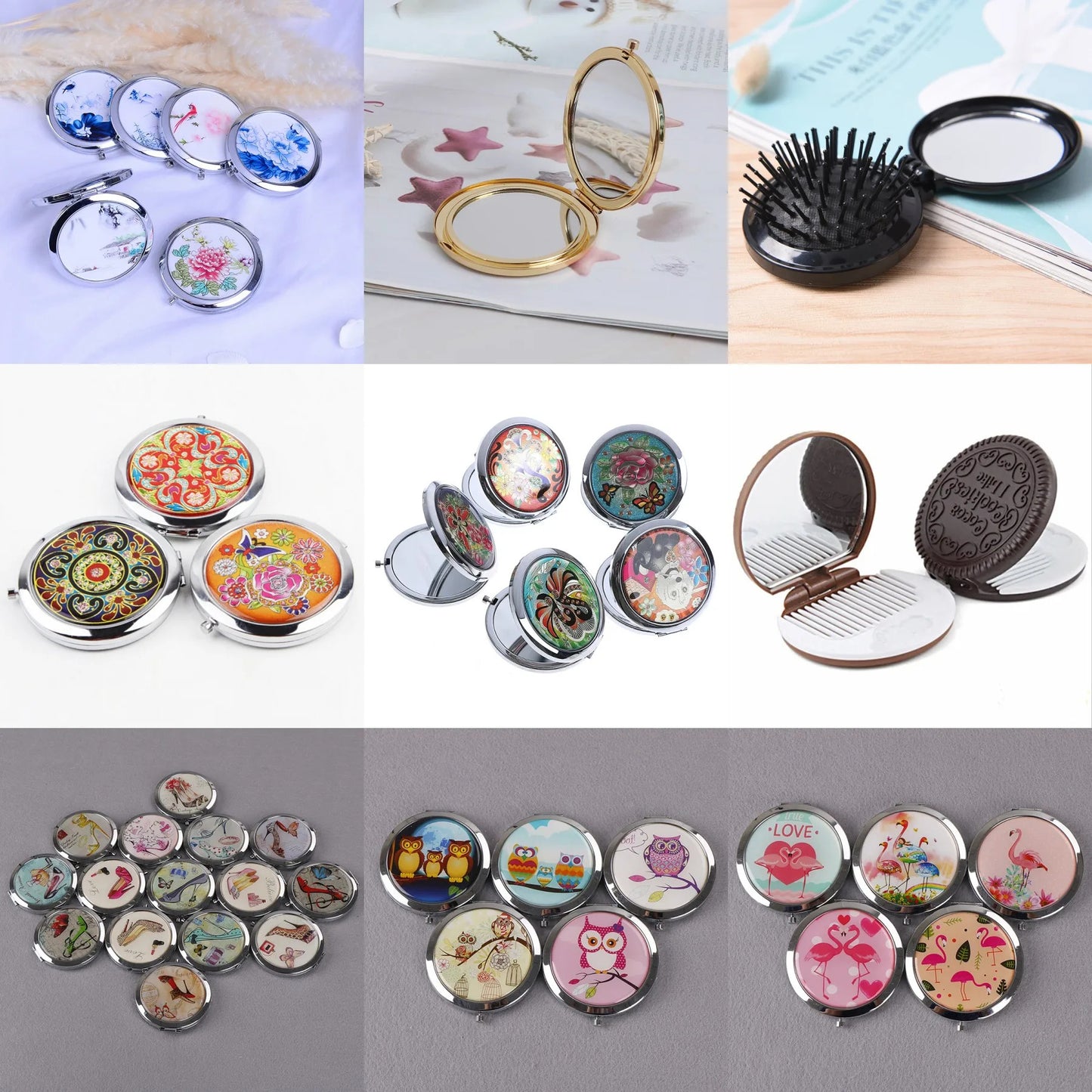 CX51  Portable Double Sides Folding Mirrors Foldable Woman Cosmetic Mini Beauty Magnifying Mirror Pocket Metal Makeup Compact