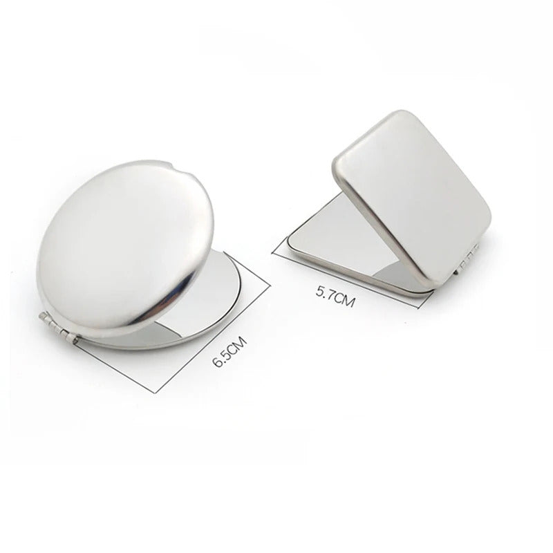 L344 Portable Women Stainless Steel Makeup Mirror Hand Pocket Folded-Side Cosmetic Make Up Mirror Small Various Shapes