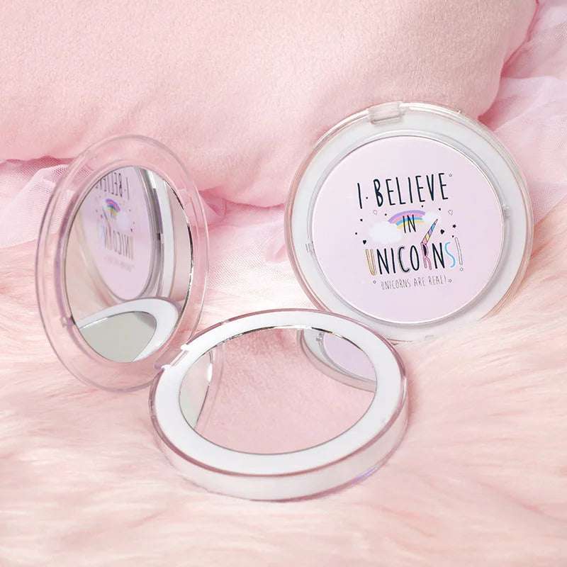 DA32 LED Mini Makeup Mirror Hand Held Fold Small Portable Micro USB Connect Cable Chargeableable Cosmetic Mirror Makeup Tool