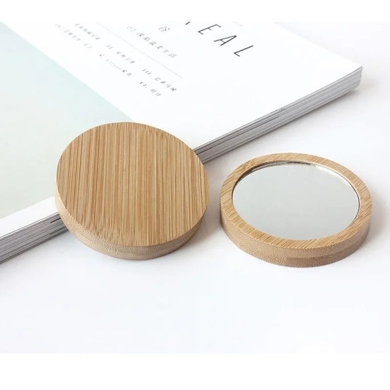 TSHOU518 Makeup Mirror Portable 1pcs Bamboo Cosmetic Mirror Round Portable Mirror Student Beauty Tool Travel Pocket Mirror Purse