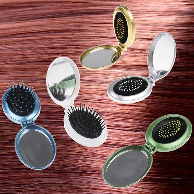 CX182 Massage Folding Mirror with Comb Portable Pocket Small Travel Girl Styling Tools Mini Pocket Mirror Hair Brush with