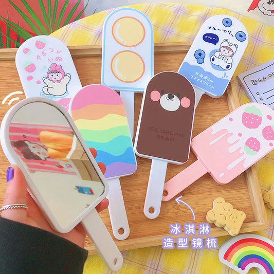 CSHOU405  Cartoon Makeup Handle Mirror with Comb Creative Design Comb Mirror Set with Handle Cute Mirror