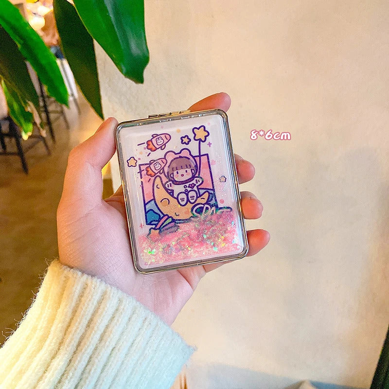 L421  Mini Makeup Compact Pocket Cartoon Mirror Portable Two-side Folding Make Up Mirror Women Cosmetic Mirrors for Gift