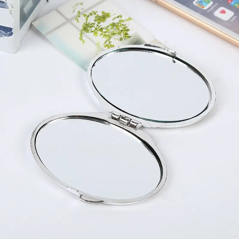 TSHOU646 Round Glitter Mini Pocket Mirror Makeup Compact Foldable Double Dual Side Random