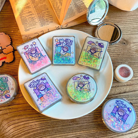 L76 Mini Makeup Compact Pocket Cartoon Mirror Portable Two-side Folding Make Up Mirror Women Cosmetic Mirrors for Gift Cute Mirr
