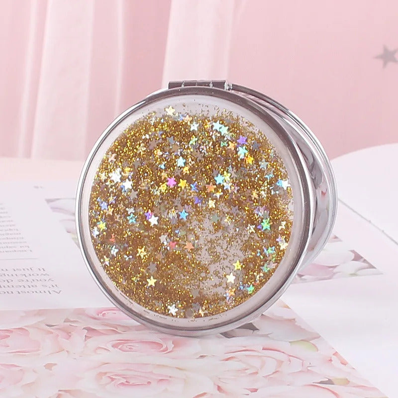 TSHOU543 Portable Double-Sided Folding Cosmetic Mirror Female Gifts With Flowing Sparkling Sand Mini Makeup Mirror Compact