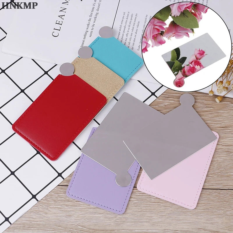TSHOU872 Portable Travel Fashion Stainless Steel Cosmetic Mirror Shatter-proof Makeup Mirror With Carry Sleeve Birthday Gift