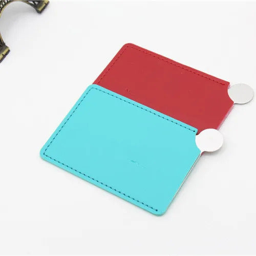 L316 Portable Mini Shatter Proof Card Style Pocket Folding Cosmetic Mirror PU Leather Cover Stainless Steel Makeup Mirror Card