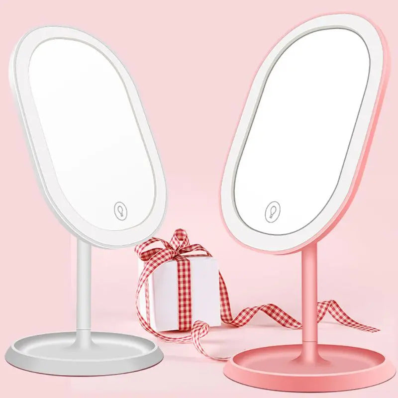 TSHOU959  Lights Desktop Makeup Mirror USB Chargeable 180 Free Degree Rotation Portable Touch Screen Switch Dimmable Tabletop Cosmet