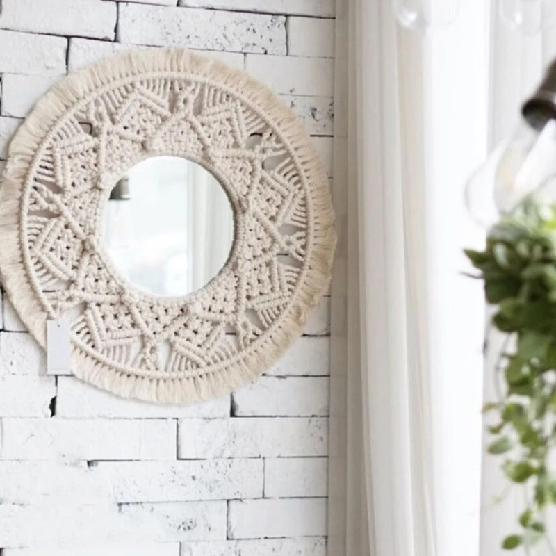 L191  Macrame Makeup Hanging Wall Mirror Handmade Tapestry Fringe Bohemia Decoration U2JD