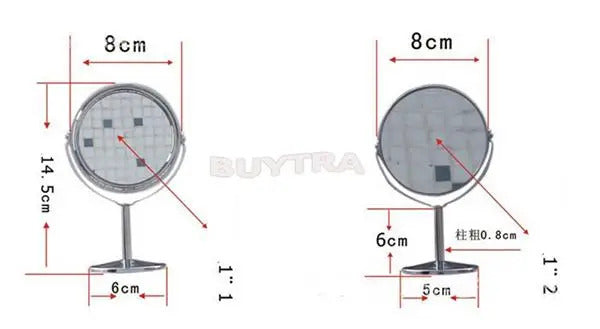 CX387 Stainless Steel Holder Make Up Mirrors Cosmetic Bathroom Double-Sided Desk Makeup Mirror Dia 8cm Women Ladies Home Office