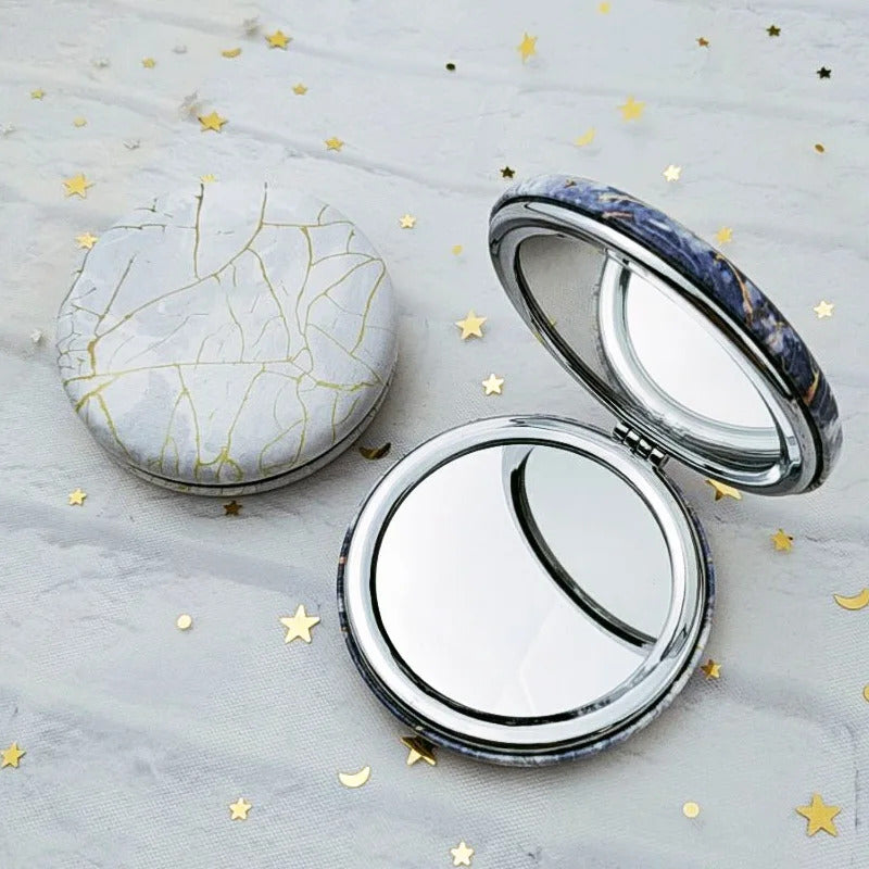 L245 Marble Pattern Portable Double Sided Mirror Foldable Pocket Makeup Mirror Women Girls Beauty Cosmetic Compact Mirrors