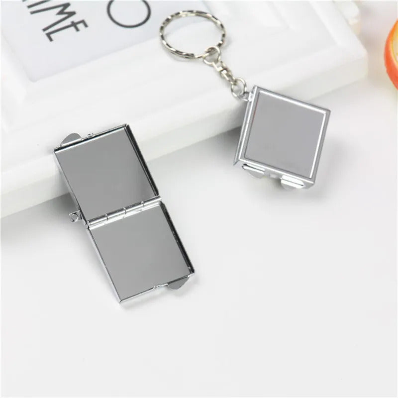 TSHOU598  Round Heart Oval Sqaure Shape Double Sides Cosmetic Mirror Metal Folding Keychain Makeup Mini Mirror