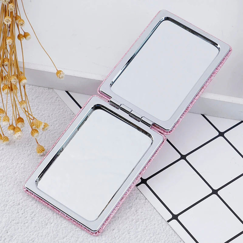 FEN34 Pink Portable Square Travel Mirror Gift Pocket Cute Double Side Folding Mini Compact Makeup Mirror For Women Girl