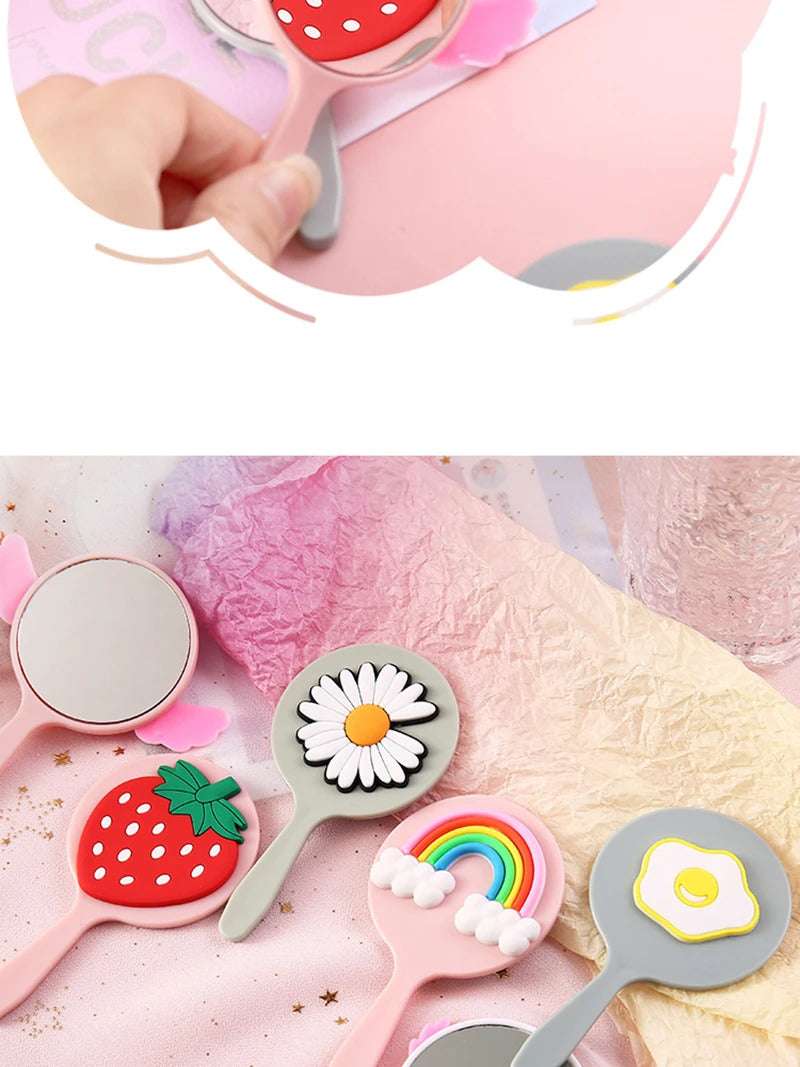 FEN77 Cute Mini Handheld Cosmetic Mirror Dressing Salon Barbers Beauty Hair Hairdressers Cartoon Decorative Mirror with Handle
