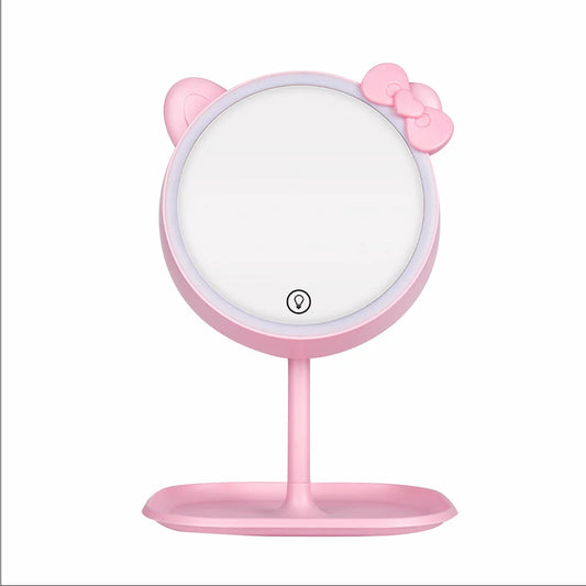TSHOU511 cat Ear Makeup Mirror With LED Adjustable Light Touch Screen USB LED Make Up Mirror Desk Vanity Cosmetic Storage Mirror