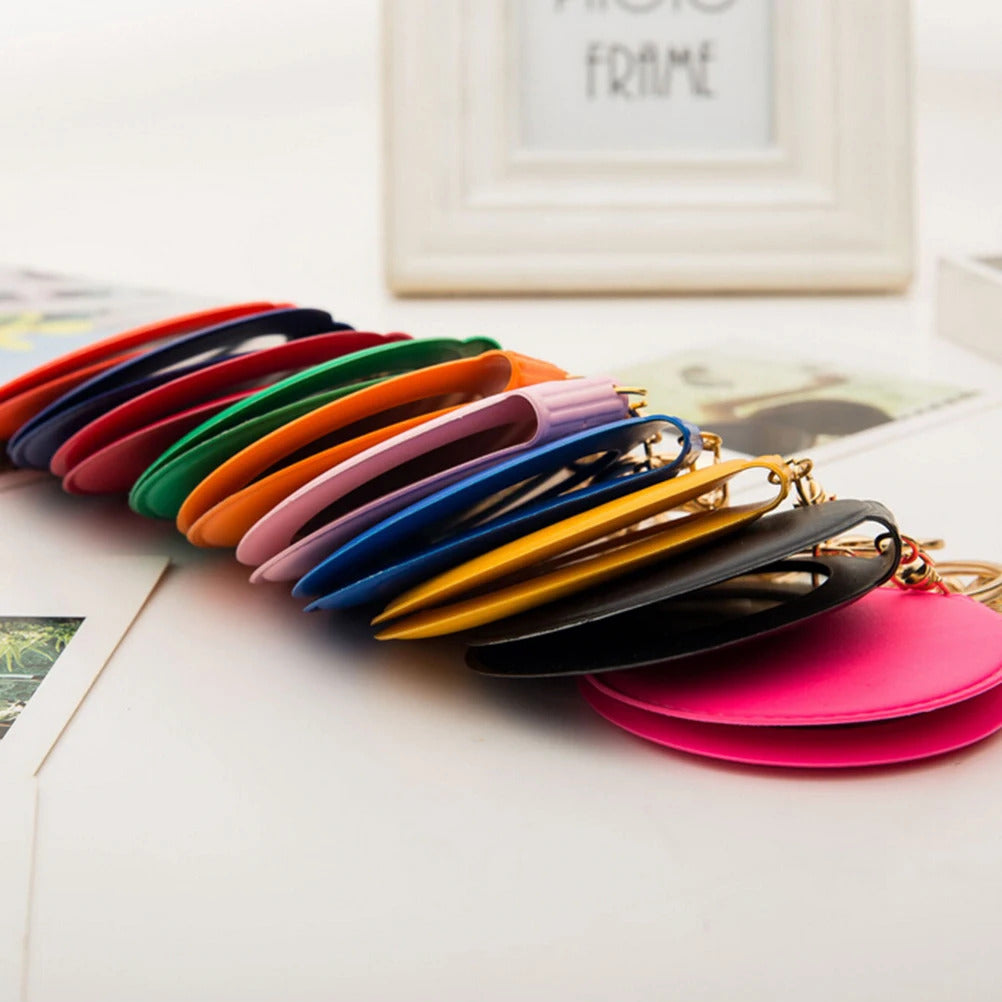 DSHOU301  Portable Candy Color Mini PU Leather Pocket Makeup Mirror Key Chain Cosmetic Compact Mirrors Double Dual Sides Girl