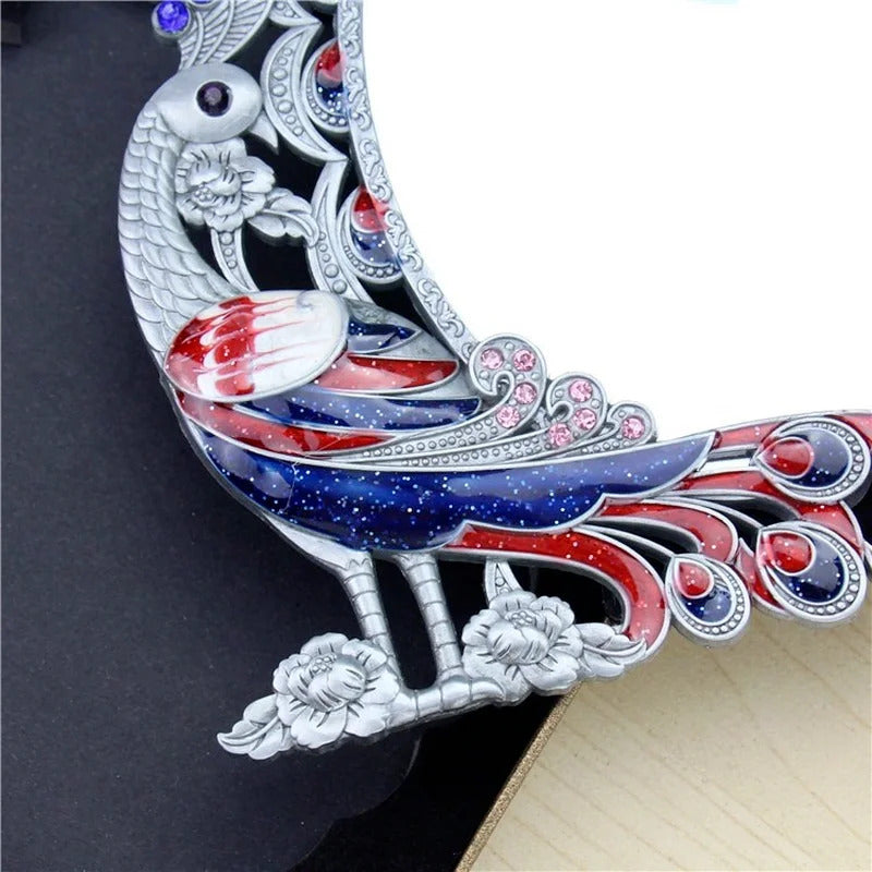 CASHOU21 Standing Mirror for Bedroom Folding Desktop Makeup Mirror Retro Euporen 3D Peacock Pattern Princess Mirror with Storage