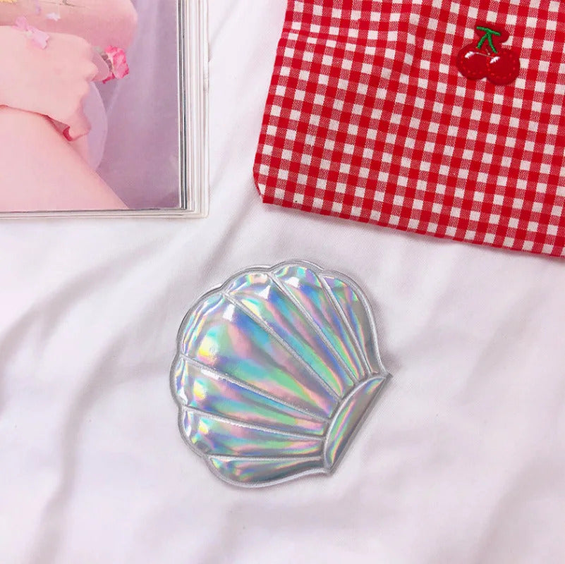 TSHOU1169 New Magnifying Shell Shape Makeup Mirror Portable Makeup Vanity Foldable Laser Pocket Mirror Cosmetic Hand Mirror