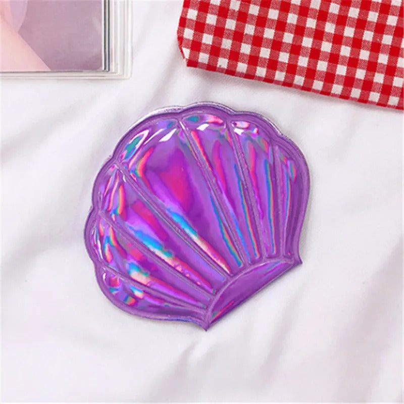 L347 Shell Shape Makeup Mirror 2X Magnifying Mirror Portable Makeup Vanity Foldable Laser Pocket Mirror Cosmetic Hand Compact