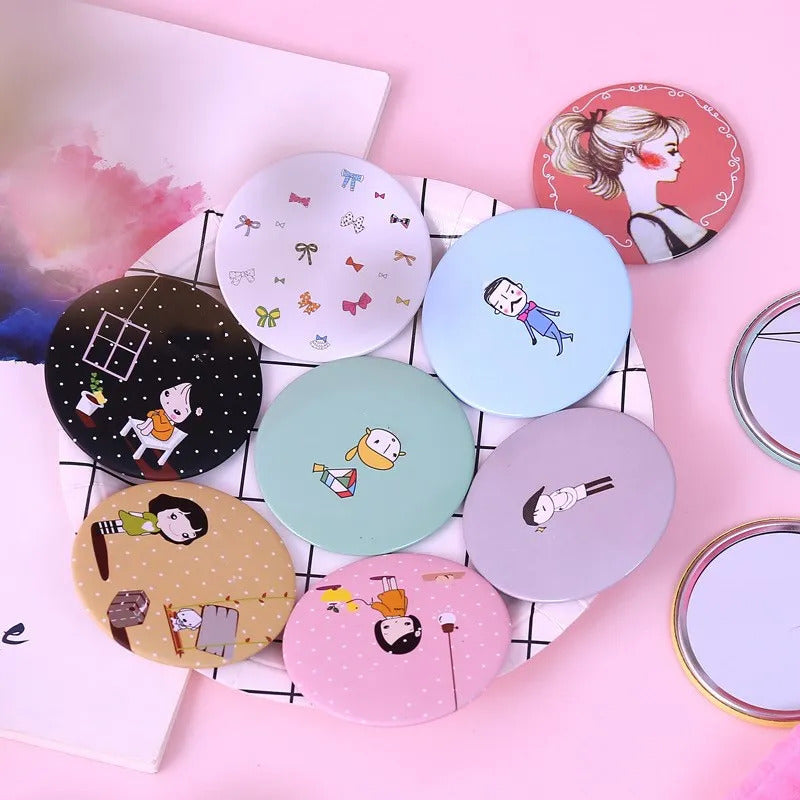 CASHOU219 Cute Girl Mini Pocket Makeup Mirror Cosmetic Compact Mirrors Women Round Mini Pocket Mirrors Cartoon Home Office Use