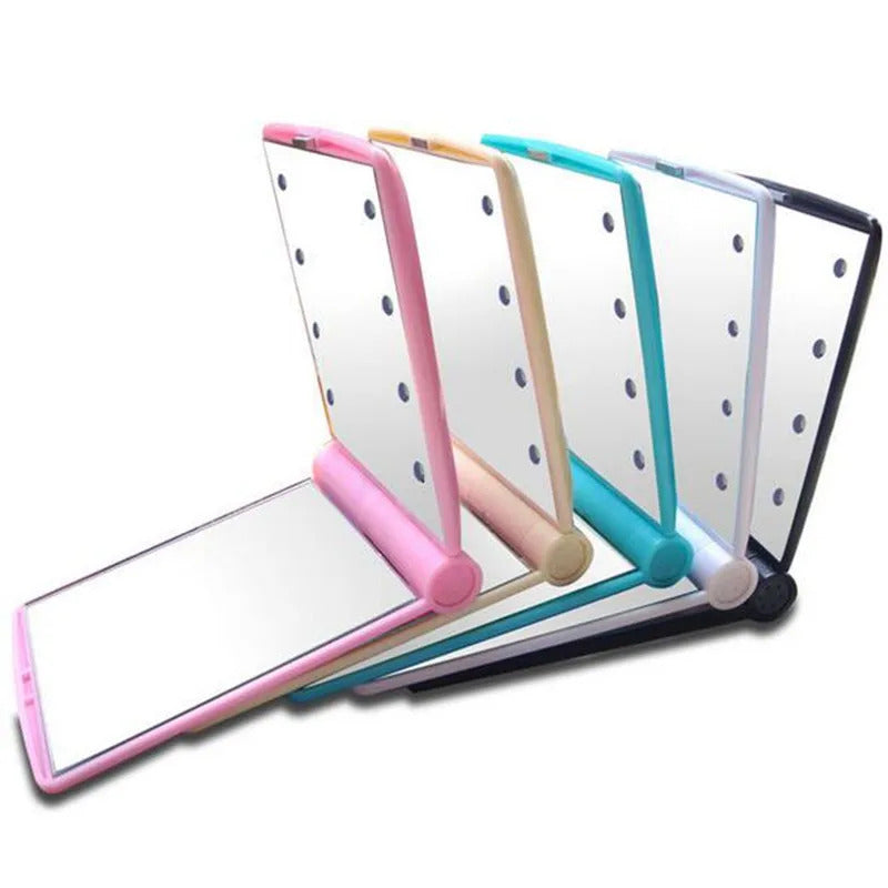 CX428 Lights Lamps Women Foldable Makeup Mirrors Lady Cosmetic Hand Folding Portable Compact Pocket Mirror