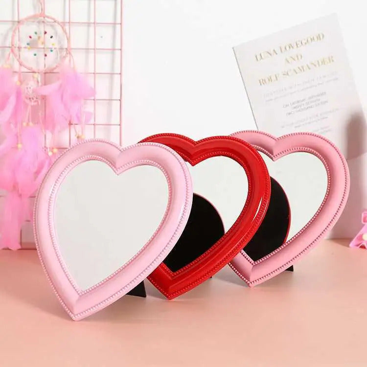 CASHOU42 Mirror Desktop Pink Love Makeup Mirror Wall Mounted Dual-Use Heart-Shaped Hanging Mirror Vanity Mirror Girl Room Wall