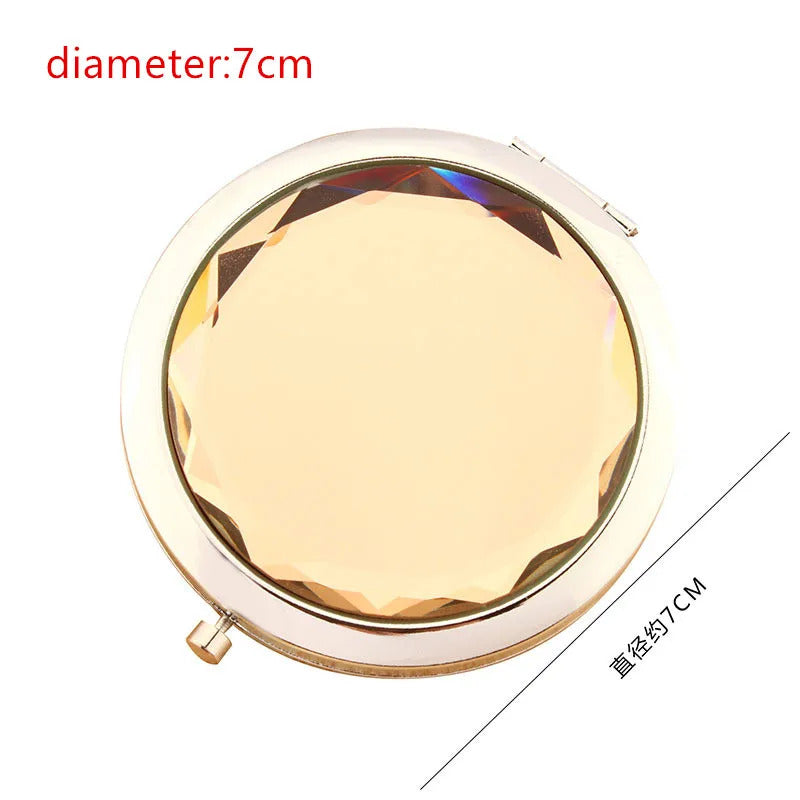 L526 Luxury Crystal Makeup Mirror Portable Round Folded Compact Mirrors Gold Silver Pocket Mirror Making Up for Personalized