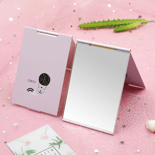 CSHOU384 Portable Makeup Mirror Foldable Hand Mirror Cute Cartoon Makeup Vanity Mirror Rectangle Compact Mirror Pocket Cosmetic