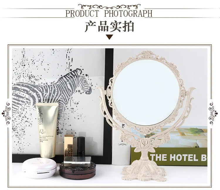 CASHOU17 Desktop Makeup Mirror EU Style Rose Decor Beauty Tool Round Oval Heart Shape Makeup Mirror Rotatable Gothic Mirror