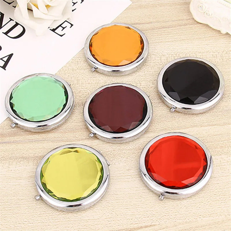 TSHOU834 Luxury Crystal Makeup Mirror Portable Round Folded Compact Mirrors Gold Silver Pocket Mirror Making Up for Personalized
