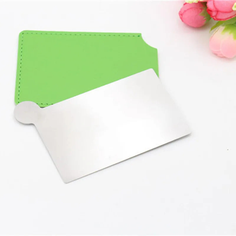 L316 Portable Mini Shatter Proof Card Style Pocket Folding Cosmetic Mirror PU Leather Cover Stainless Steel Makeup Mirror Card