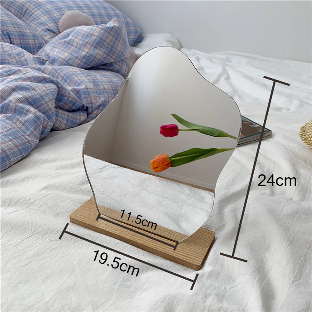 FEN92 Makeup Mirror Irregular Make Up Mirror Star Shape Acrylic Lens Wooden Base Maquillaje Beauty Decorative Mirrors