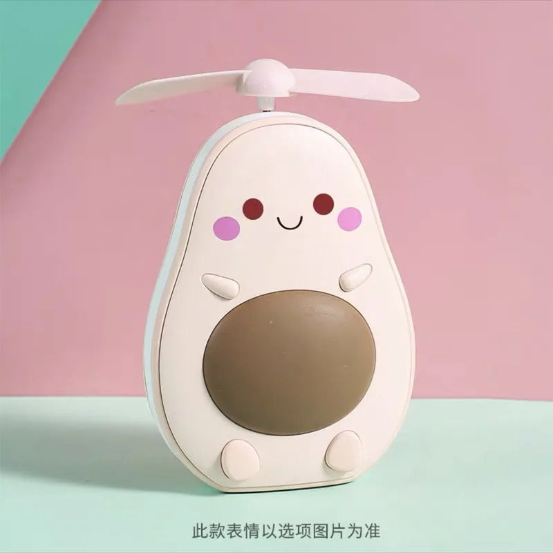CX84 Avocado Shape Makeup Mirror Portable Three Way Fill Light Make-up Mirror Handheld Mini Air Cooler Fan with Fill Light