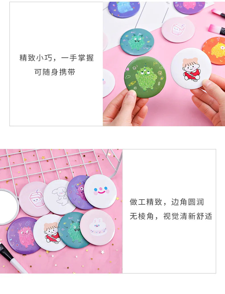 SET41  akeup Mirror Portable Hand Mini Make Up Mirror Travel Round Pocket Cosmetic Mirror Portable Beauty Makeup Tools Acces