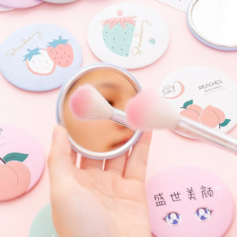 TSHOU721 Makeup Mirror Portable Hand Mini Make Up Mirror Travel Round Pocket Cosmetic Mirror Portable Beauty Makeup