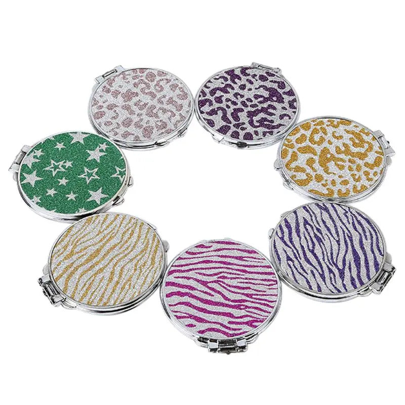 L397  Round Glitter Mini Pocket Mirror Makeup Compact Foldable Double Dual Side Random U2JD