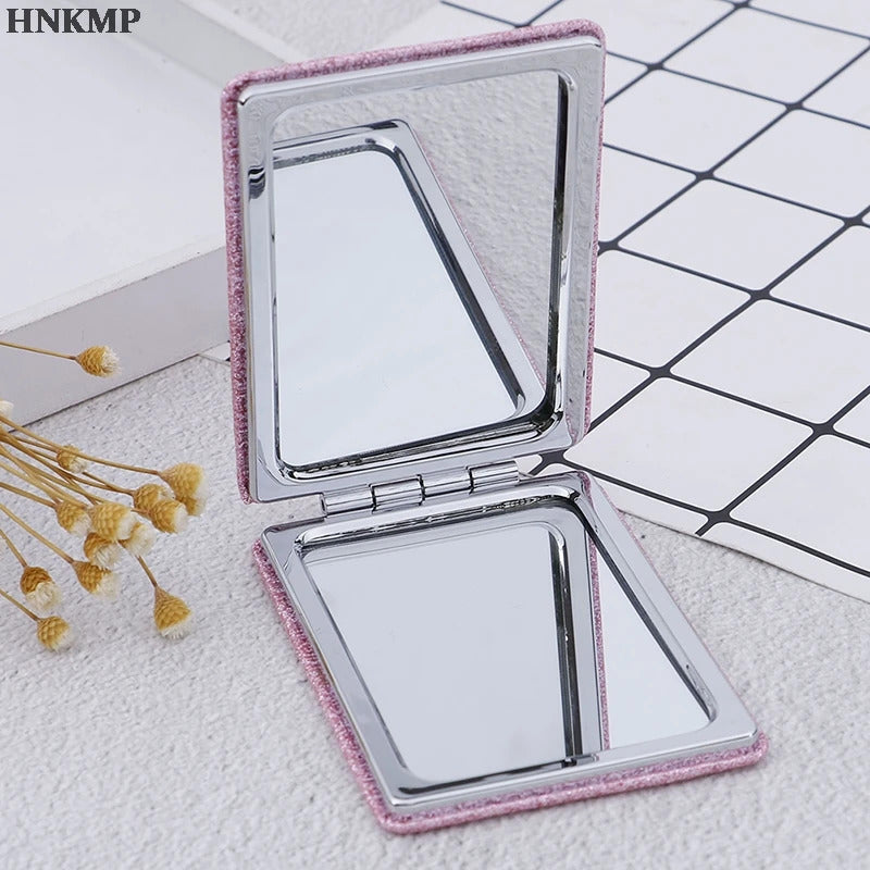 FEN34 Pink Portable Square Travel Mirror Gift Pocket Cute Double Side Folding Mini Compact Makeup Mirror For Women Girl
