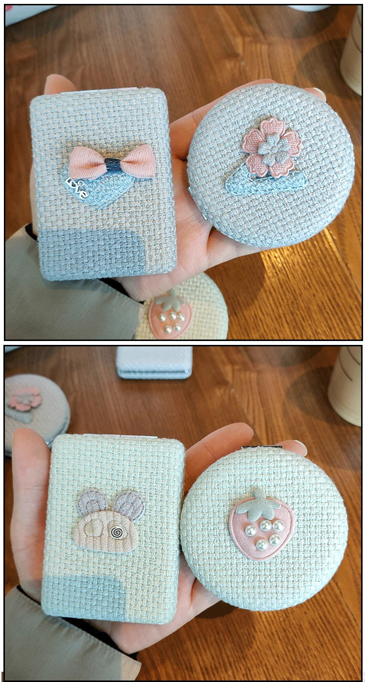 TSHOU874 Double-sided Mirror Makeup Magnifying Handmade Fabric Art DIY Hairy Random Pattern Portable Pocket Mirror