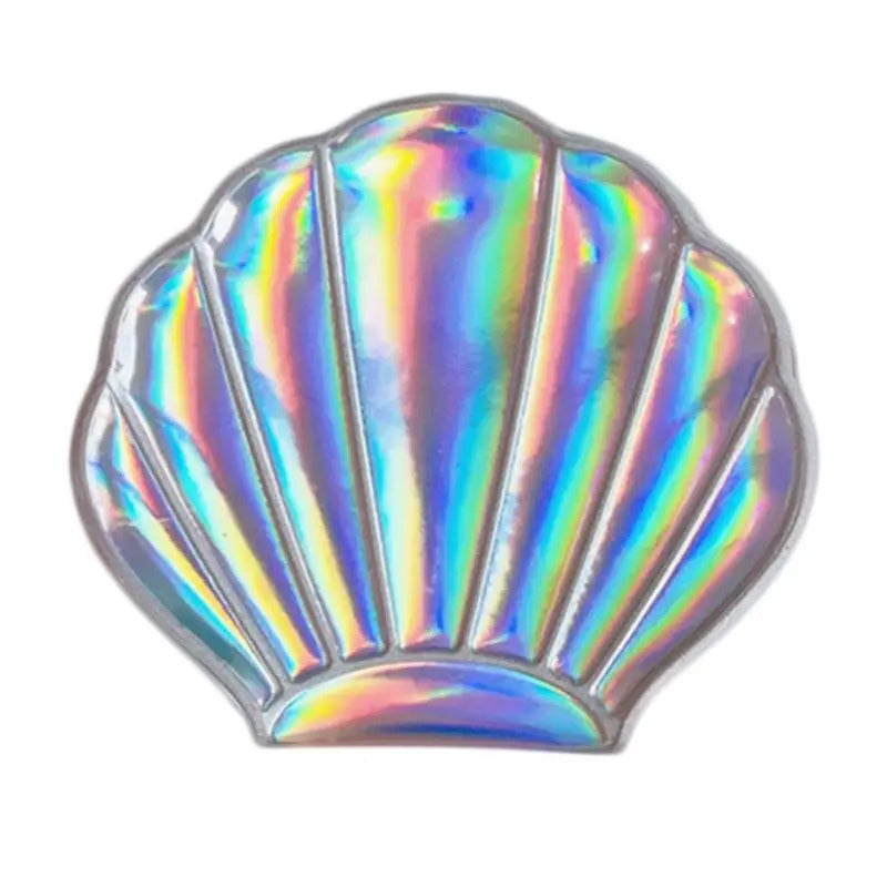 tshou620 Creative Shell Shaped Holographic Rainbow Colored Magnifying Compact Cosmetic Double Sided Folding Pocket Mirror