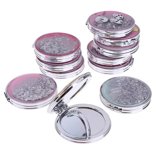 PY97 Compact Pocket Portable Double Sided Folding Cosmetic Mirror Mini Make-Up Mirror With Sparkling Flowing Sand