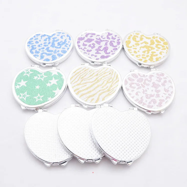 CASHOU199 Portable Pocket Mirror Heart Shaped Folding Double-sided Mirror Steel Makeup Mirrors Small Purse Mirror of Girls Women