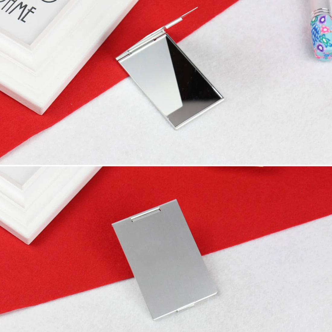 CX591 Rectangle Aluminium Alloy Cover Silver Ultra-thin Foldable Makeup Mirror 1 PC Unbreakable Pocket Cosmetic Mirror