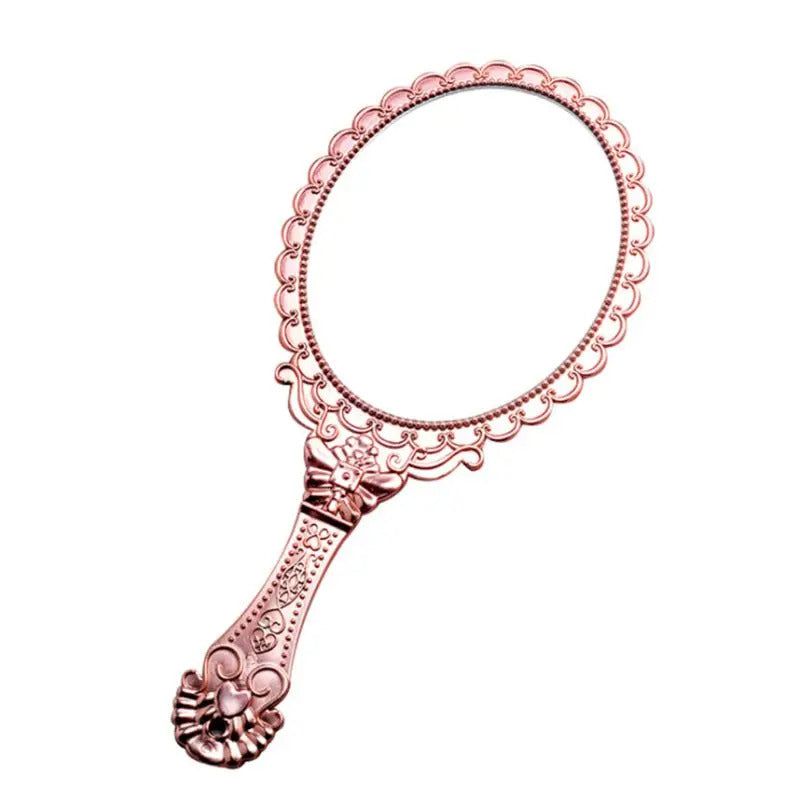 TSHOU978  Womens Princess Vintage Handheld Mirror Metallic Plastic Shell Classical Oral Vanity Makeup Cosmetic Tool with Handle