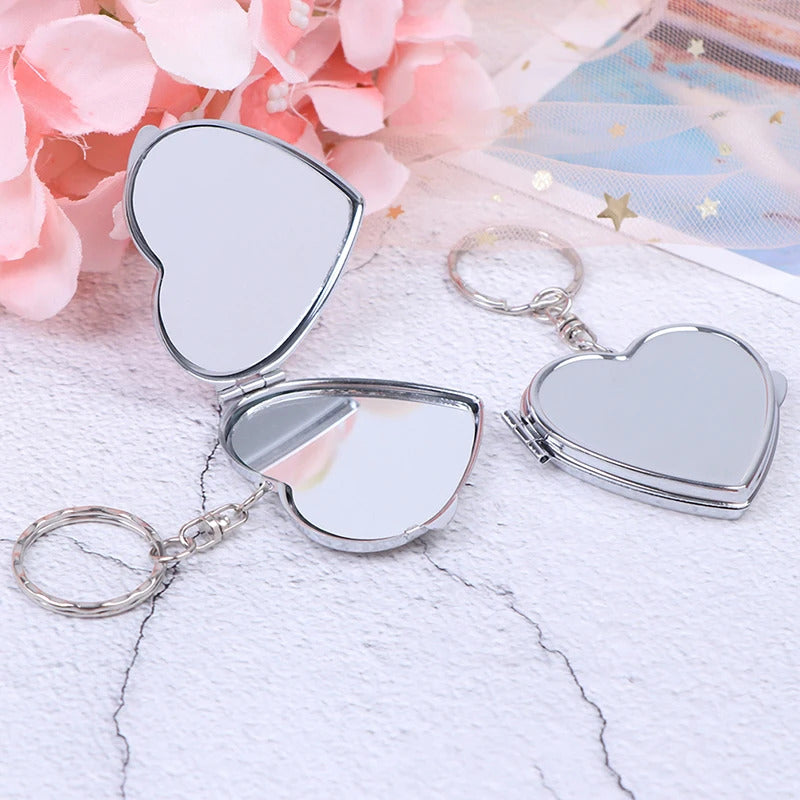 DA04 Portable Two-side Folding Make Up Mirror Mini Makeup Compact Key Chain Pocket  Mirror Women  Cosmetic Mirrors Key Ring