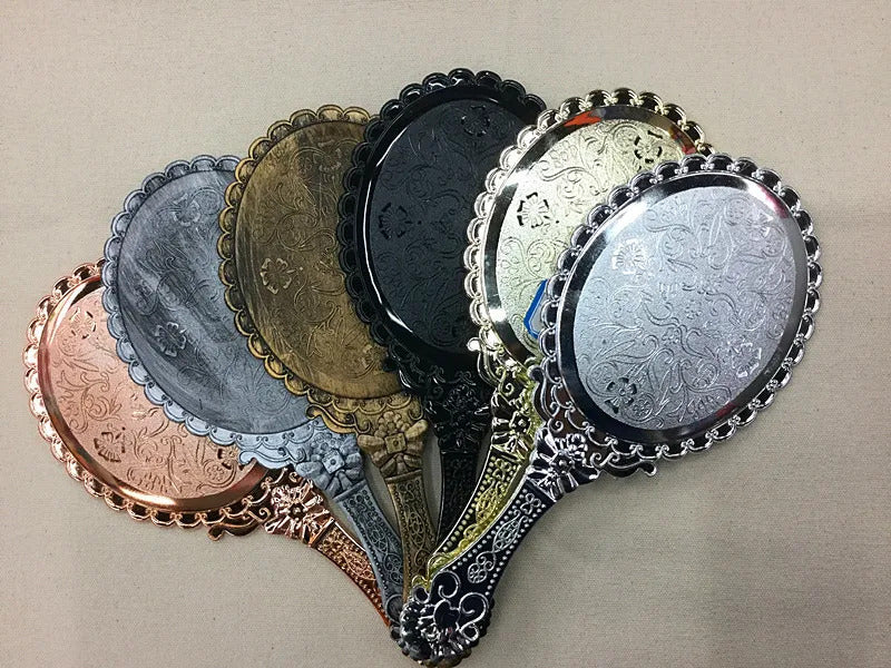 L518 New hand-held mirror HD handle make-up mirror Korean retro pattern beauty mirror European portable mirror princess