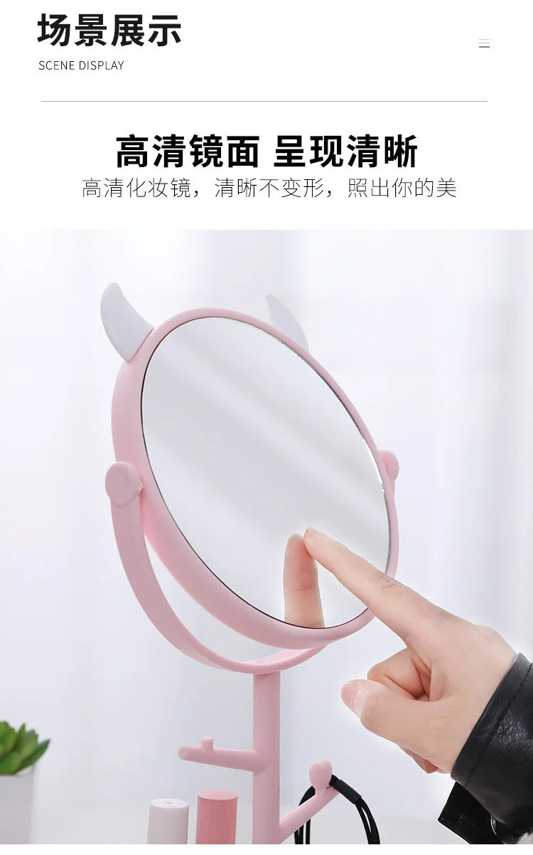 CX226  Makeup Mirror Table Desktop Countertop Base Use for Bathroom Travel Ordinary Pink Cat Ear Mirror