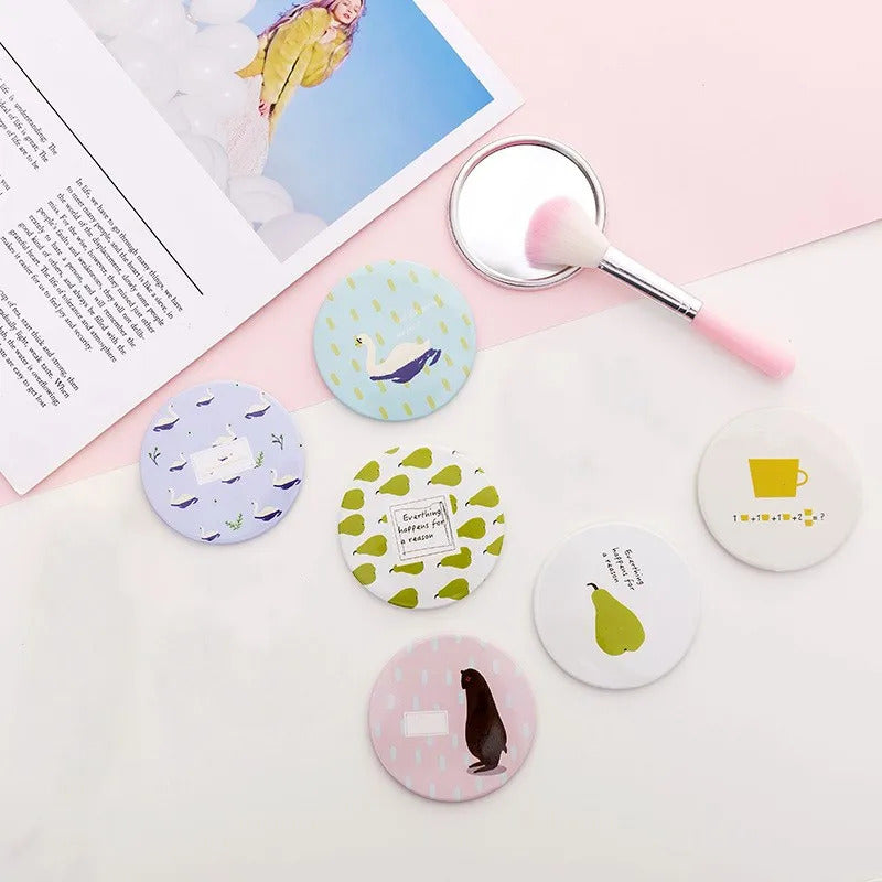 L463 Cartoon Anti-fall Portable Small Round Mirror Cute Girls Makeup Mirror Pocket Mirror Cosmetic Compact Mirrors