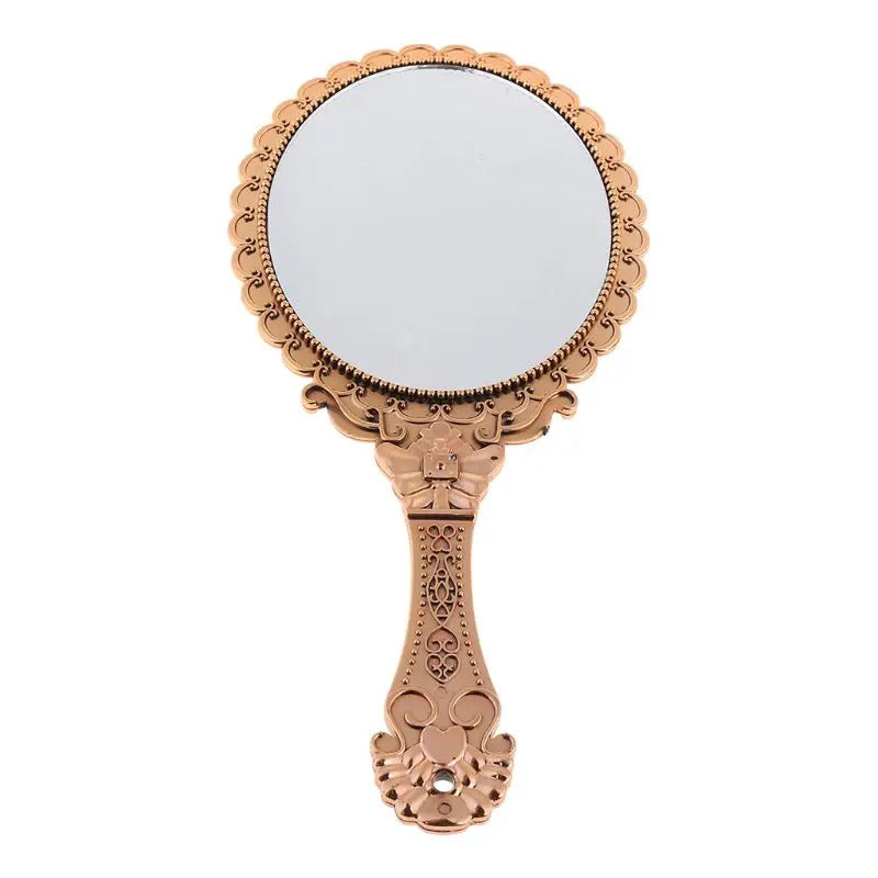 TSHOU949 Womens Princess Vintage Handheld Mirror Metallic Plastic Shell Classical Oral Vanity Makeup Cosmetic Tool with Handle